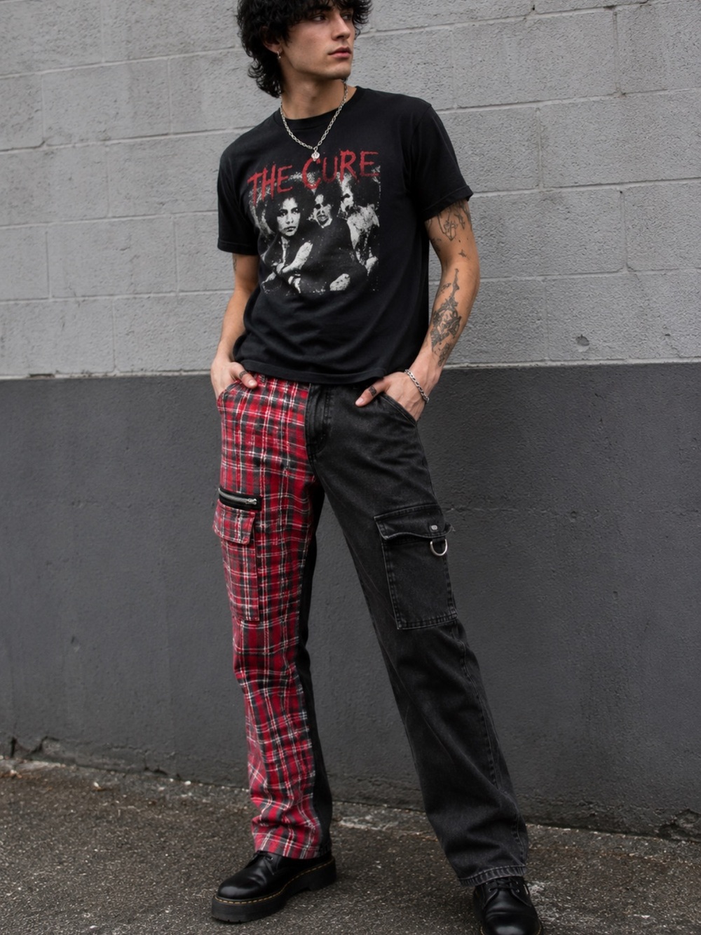 HT Denim Stinger Split Plaid & Black Cargo Punk Jeans 30x30
